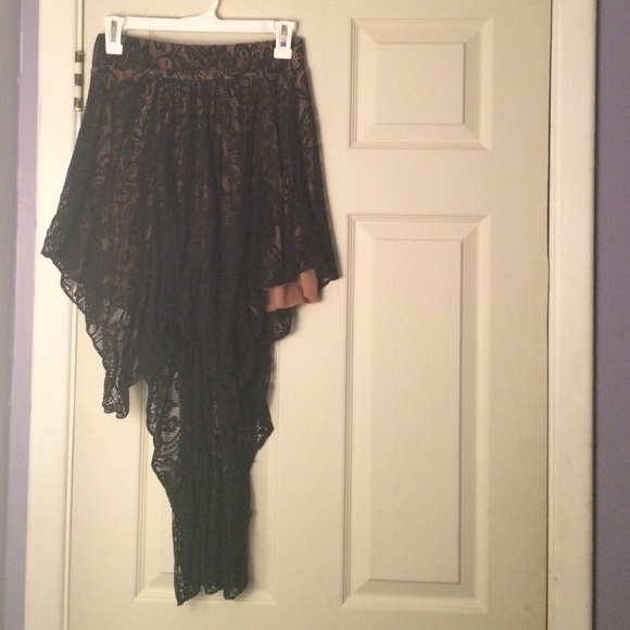 black laced high low skirt