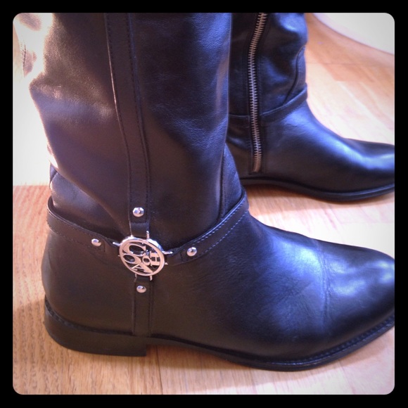 Coach high rise black leather boots