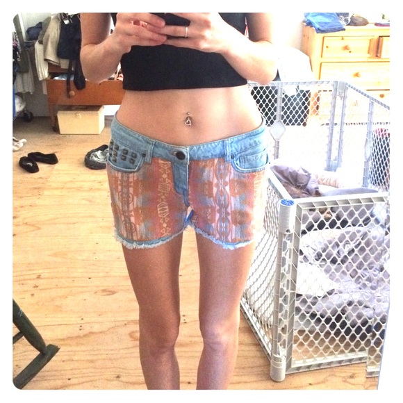 Tribal Print denim shorts