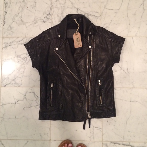 NWT All Saints leather short sleeve jacket!