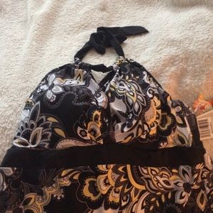 Woman's swim top halter style with keyhole front