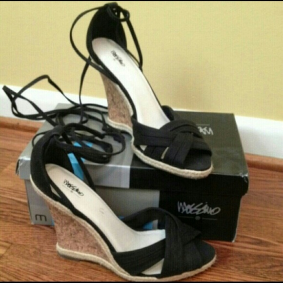 Black espadrille wrap wedge sandals never worn