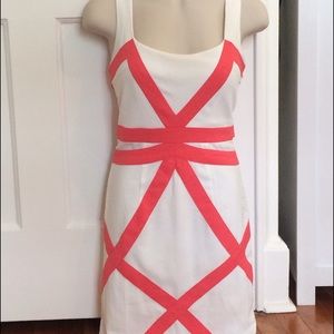 White Dress with Coral/Pink Ribbon Stripe Design