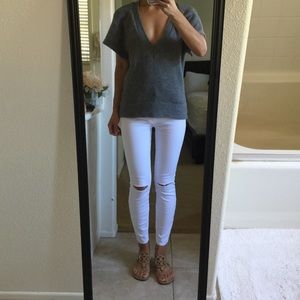 Gray short sleeve knit sweater