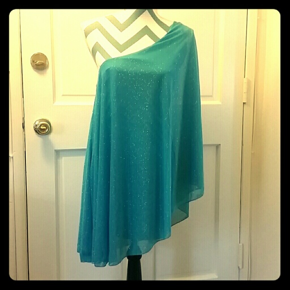 Teal & glitter off the shoulder dress