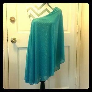 Teal & glitter off the shoulder dress