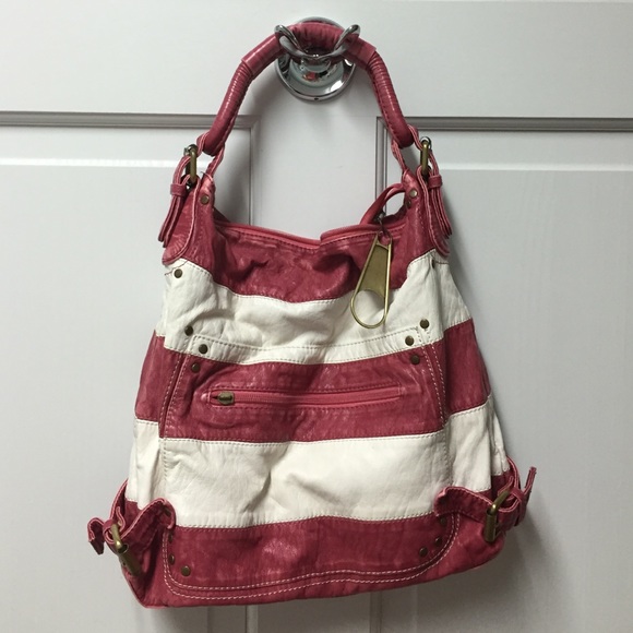 Pink and white stripe purse