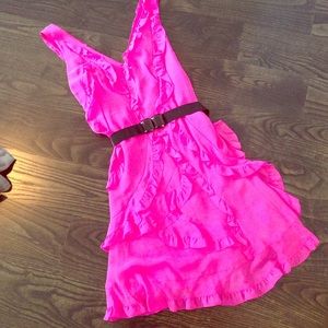 bcbg pink ruffle dress