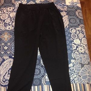 Elastic drawstring waist pants.