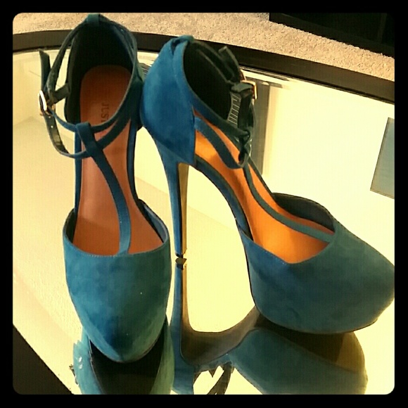 Dark teal platform heels