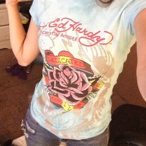 Ed hardy tie dye shirt (sky blue and white)