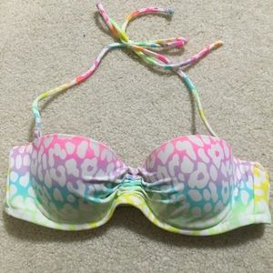 Rainbow cheetah strapless top