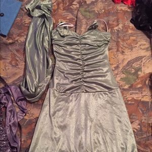Green sparkly dress with scarf