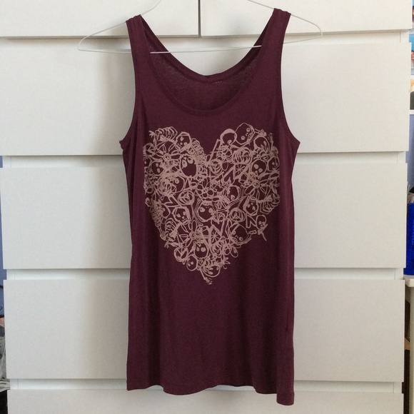 H&M MAROON SKULL HEART TANK TOP