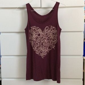 H&M MAROON SKULL HEART TANK TOP