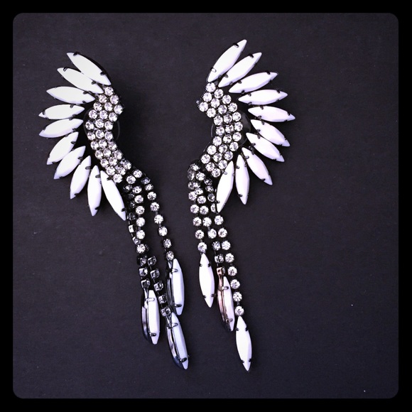 Elizabeth Cole white Mohawk earrings