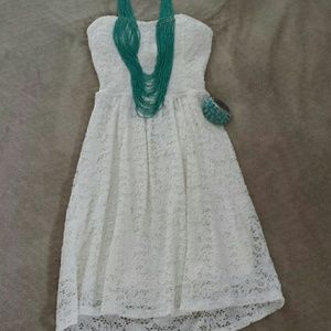 Cream lace strapless dress