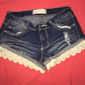 Short shorts with lace lining