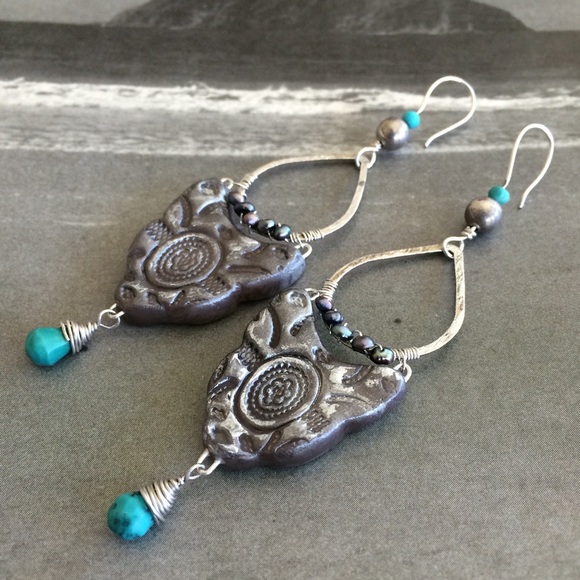 Boho Gypsy Earrings, Turquoise and Silver