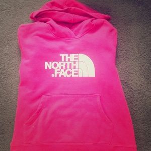 Pink hooded north face sweatshirt