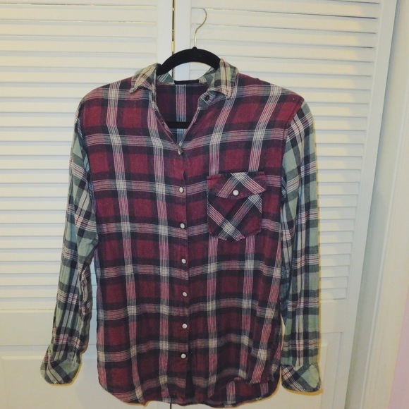 Topshop fitted long sleeve plaid shirt