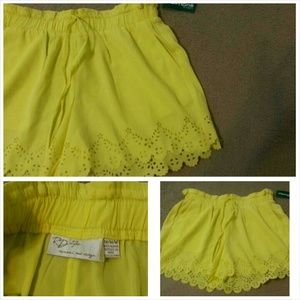 Neon mustard yellow lattice cutout shorts nwt m