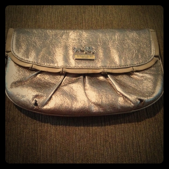 Coach Gold Metallic Leather Large Flap Wristlet