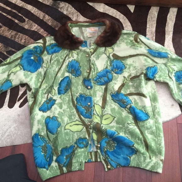 Vintage Darlene Hand Screen mink cardigan - Picture 1 of 3