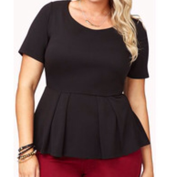 FOREVER 21+ PLUS SIZE BLACK PEPLUM TOP LIKE NEW!