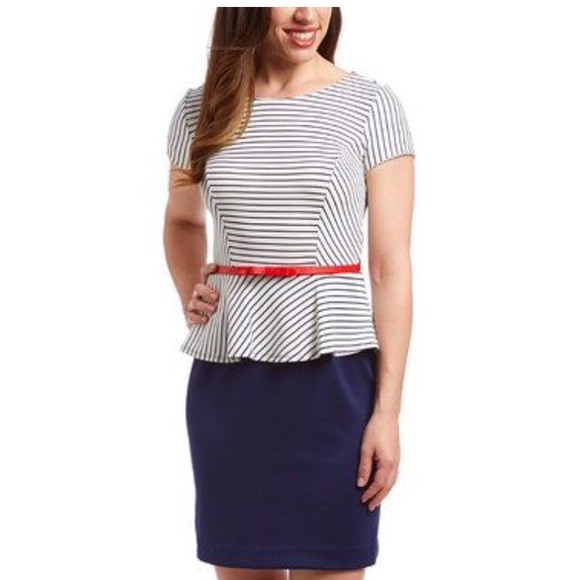 Navy Blue & White Peplum Dress