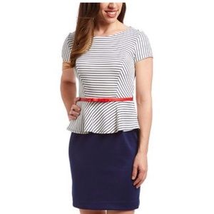 Navy Blue & White Peplum Dress