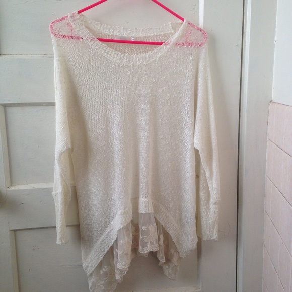 White Lace Trim LF Sweater - Picture 2 of 3