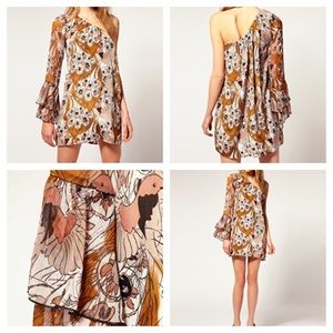 Vero Moda Vintage Bird Print one shoulder Dress