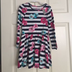 Cute navy stripe floral children's dress long slv