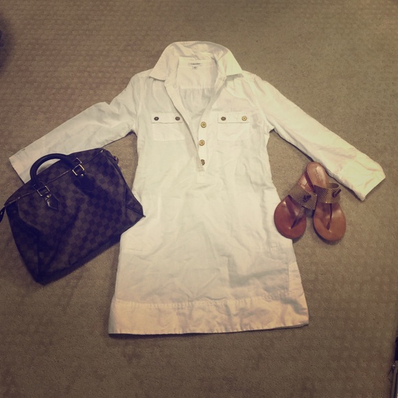 Calvin Klein button up white dress