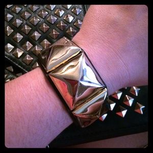 Real Leather Cuff with Large Gold Studs