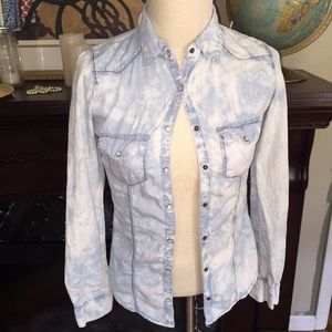 SOLD Distressed denim button up
