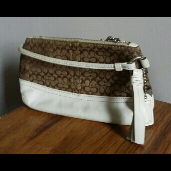 SOLD Coach Khaki/White Wristlet w/ Tassel - Picture 2 of 3