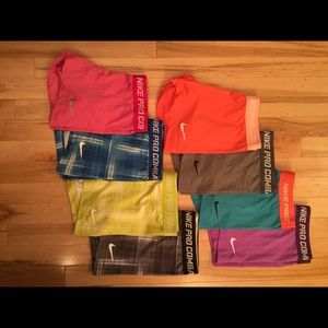 Purple and grey Nike pro compression shorts