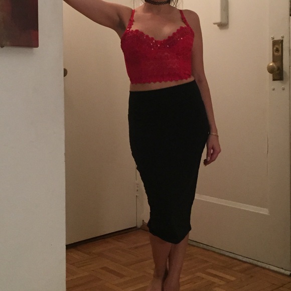 Red embellished bustier