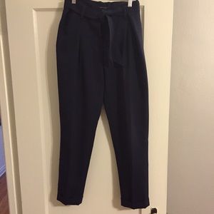 Navy Blue Tie Waist Pants