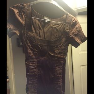 Bebe chocolate brown lace/silk top