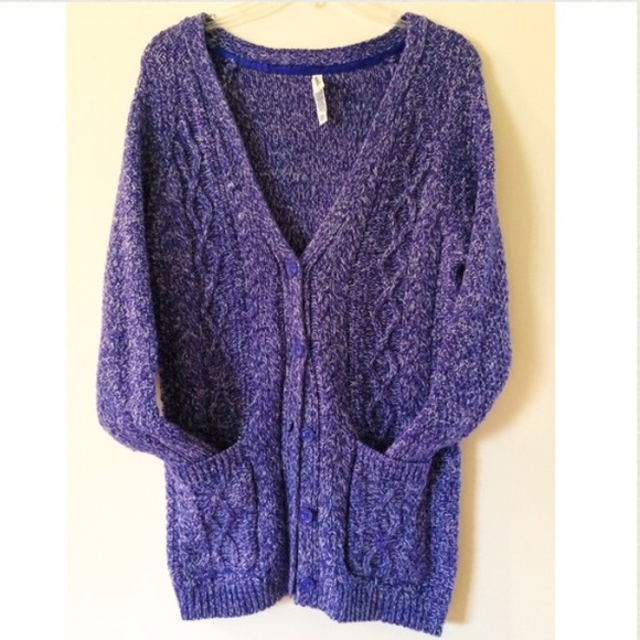 Large Long Oversized Cable Knit Blue Cardigan