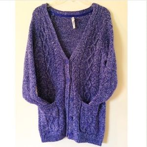Large Long Oversized Cable Knit Blue Cardigan