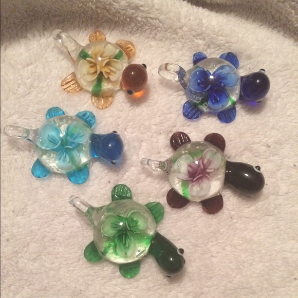 5 Tiny Hand Blown Murano Glass Turtles
