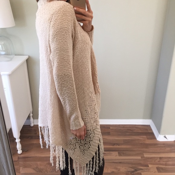 Sold • Taupe Fringe Cardigan Sweater - Picture 4 of 4