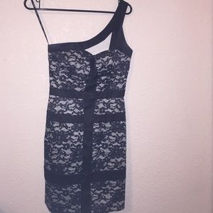 A black and white laced dress.