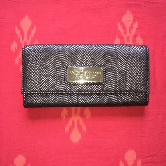SOLD NWT Armani Exchange Gold Black Leather Wallet