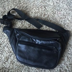 Black leather fanny pack