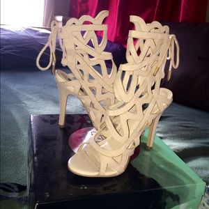 Cut out/ caged nude heels